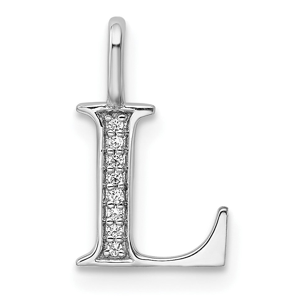14K White Gold Diamond Letter L Initial Pendant