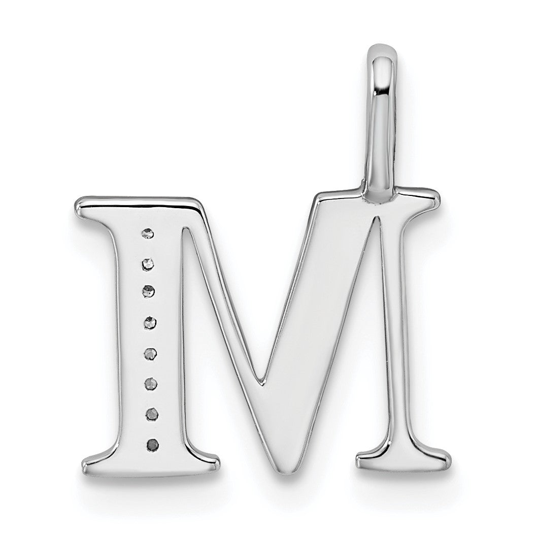 14K White Gold Diamond Letter M Initial Pendant