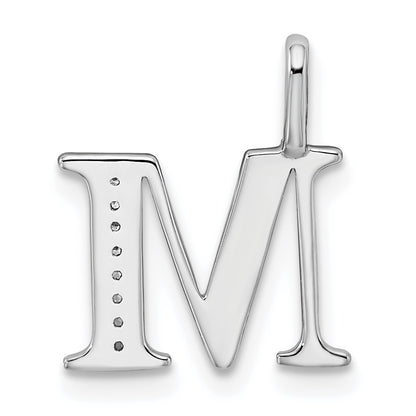 14K White Gold Diamond Letter M Initial Pendant