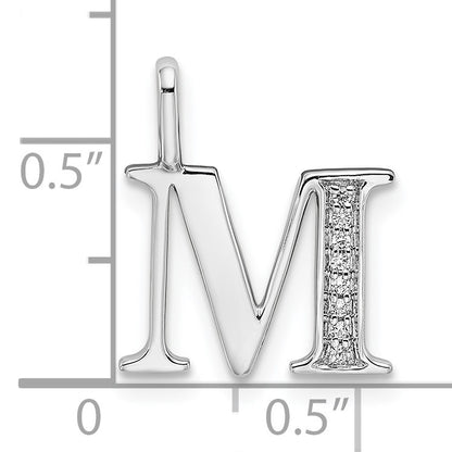 14K White Gold Diamond Letter M Initial Pendant