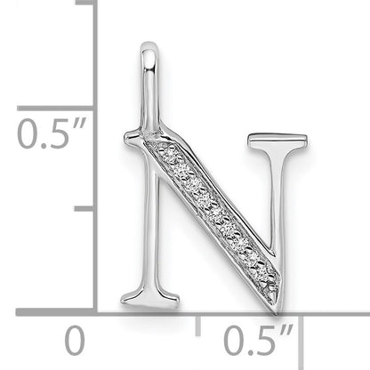 14K White Gold Diamond Letter N Initial Pendant