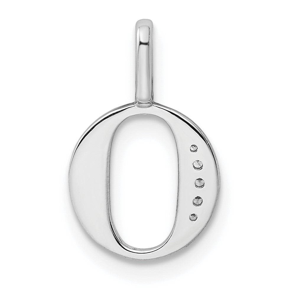 14K White Gold Diamond Letter O Initial Pendant