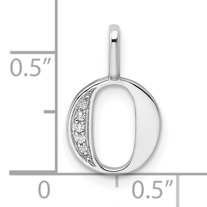 14K White Gold Diamond Letter O Initial Pendant