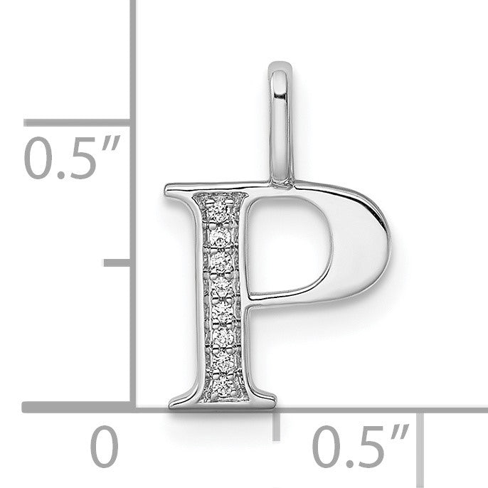 14K White Gold Diamond Letter P Initial Pendant