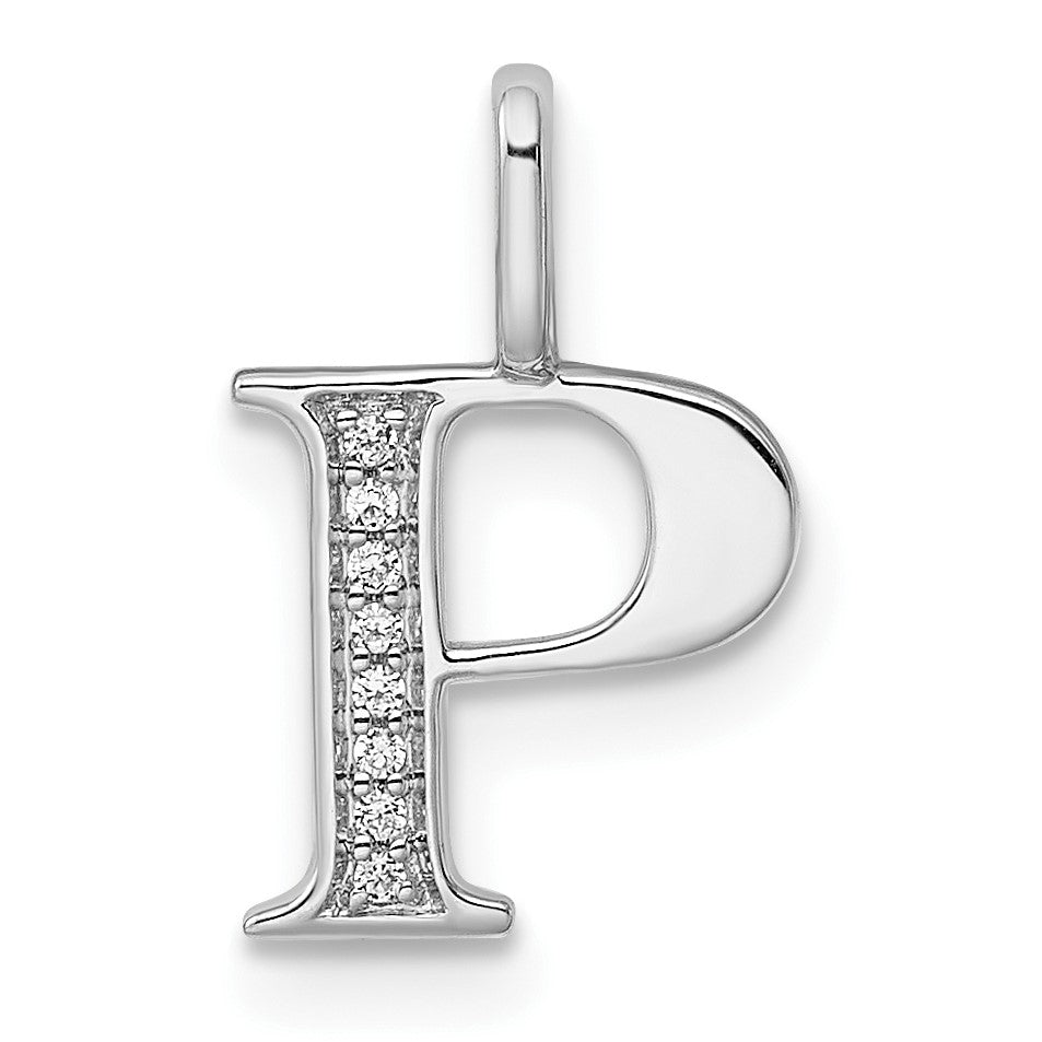14K White Gold Diamond Letter P Initial Pendant