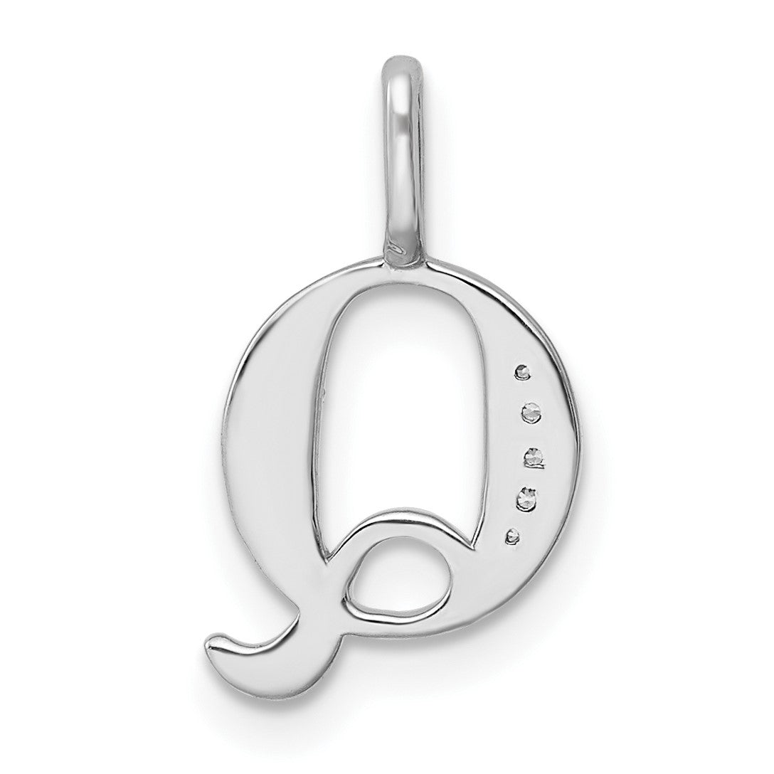 14K White Gold Diamond Letter Q Initial Pendant