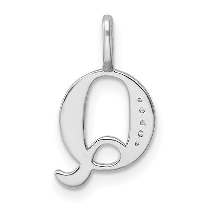 14K White Gold Diamond Letter Q Initial Pendant