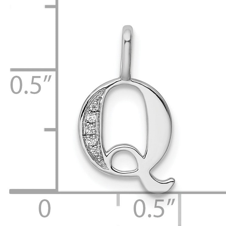 14K White Gold Diamond Letter Q Initial Pendant