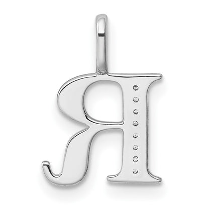 14K White Gold Diamond Letter R Initial Pendant