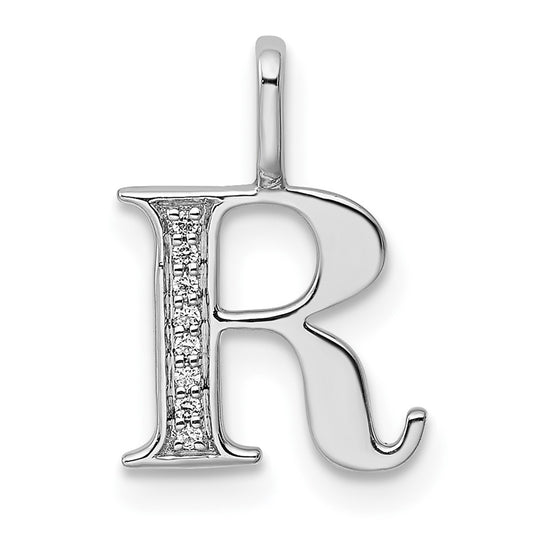 14K White Gold Diamond Letter R Initial Pendant