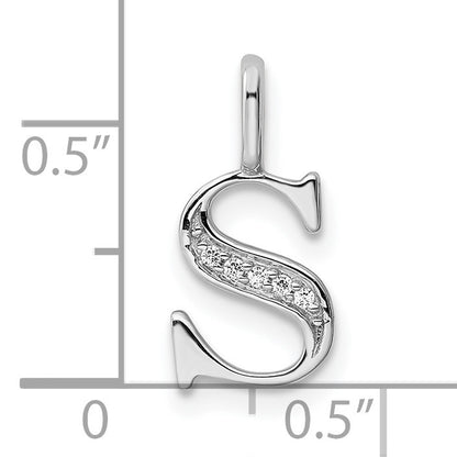 14K White Gold Diamond Letter S Initial Pendant