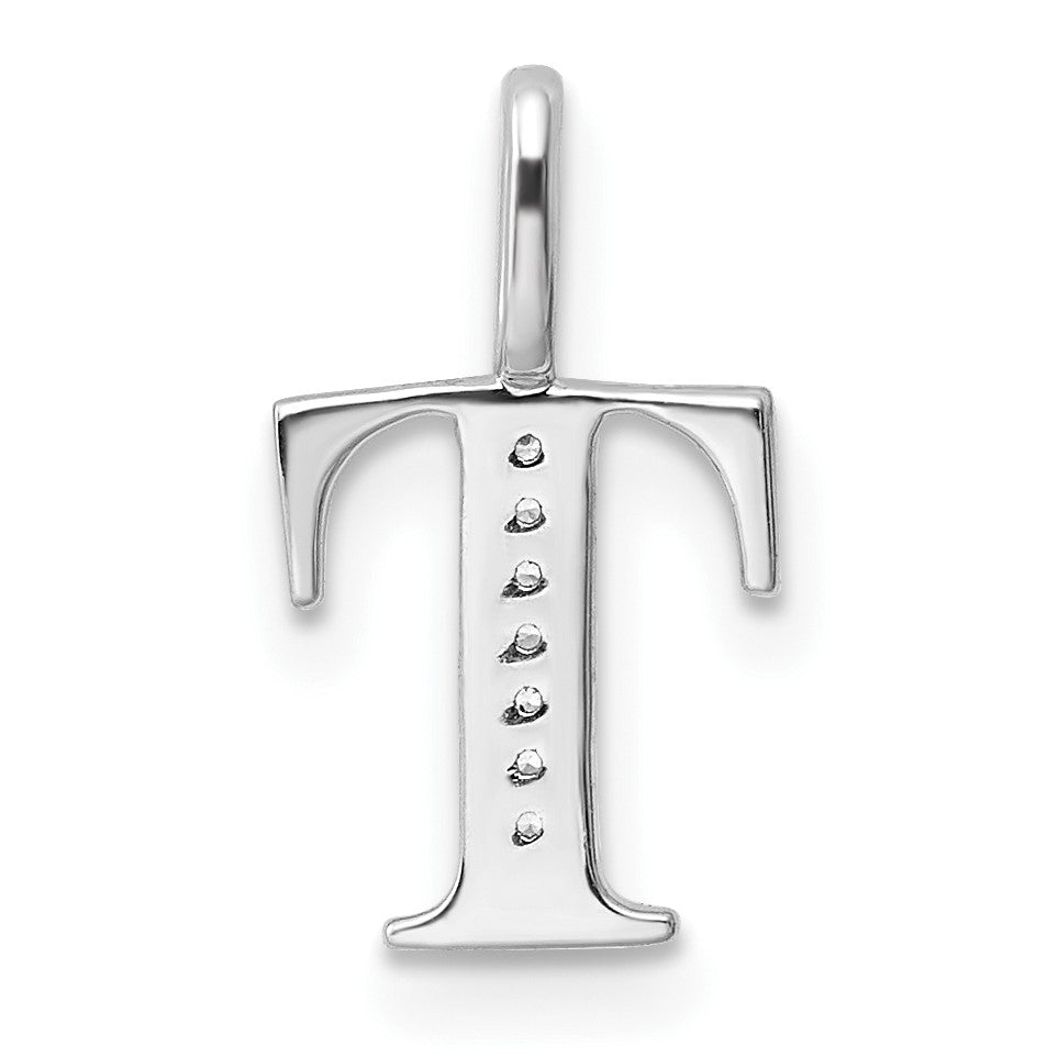 14K White Gold Diamond Letter T Initial Pendant