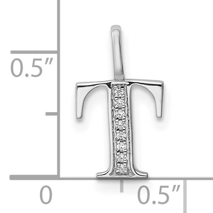 14K White Gold Diamond Letter T Initial Pendant