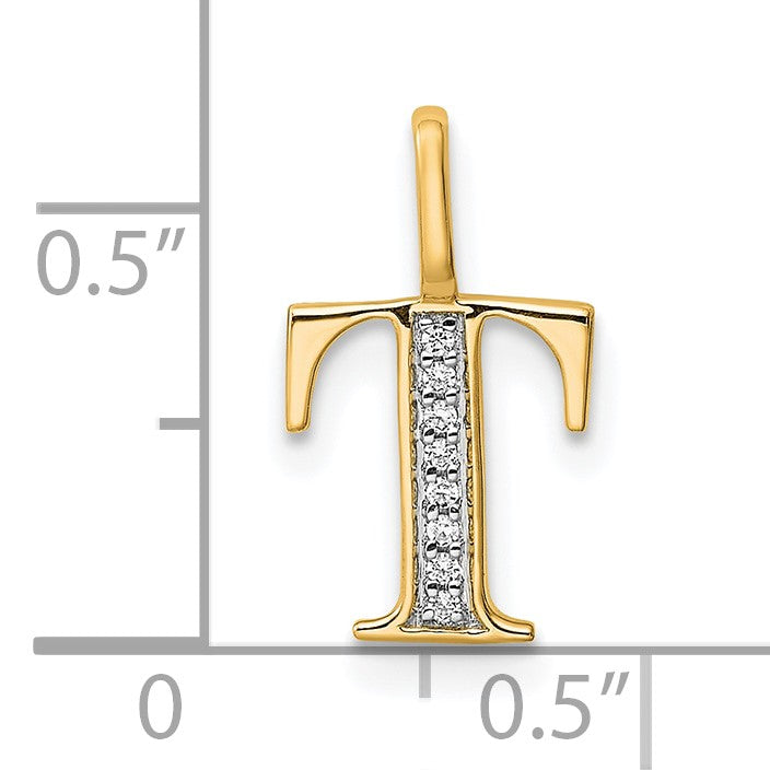 14k Diamond Letter T Initial Pendant