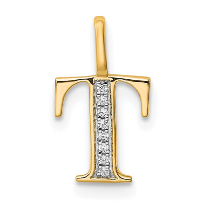 14k Diamond Letter T Initial Pendant