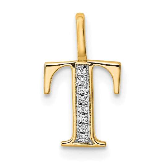 14k Diamond Letter T Initial Pendant