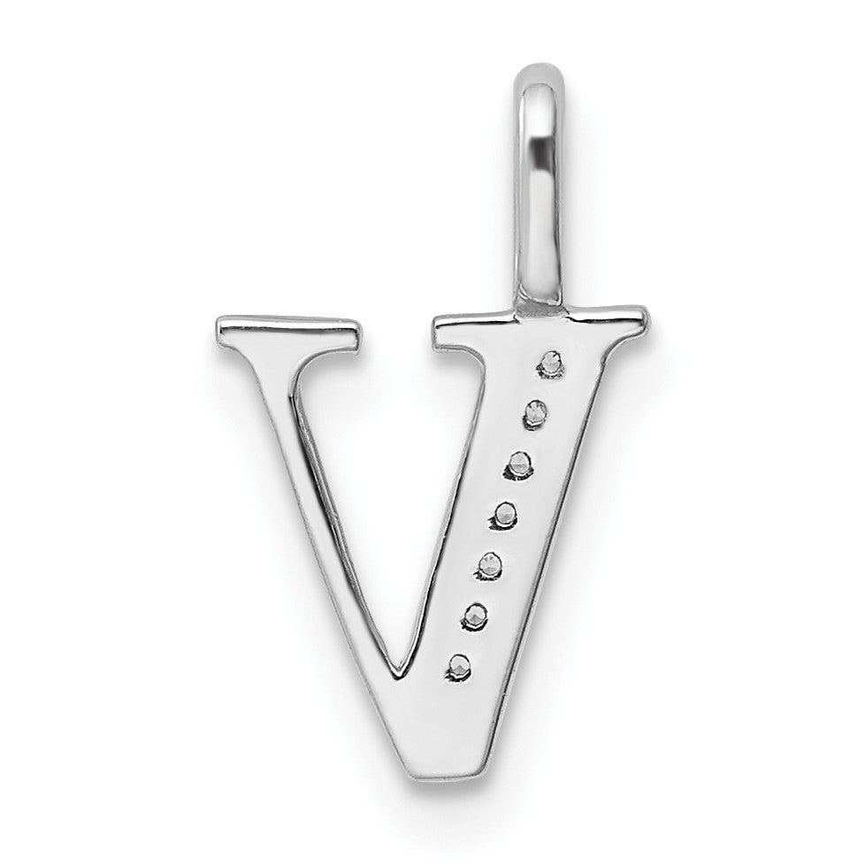 14K White Gold Diamond Letter V Initial Pendant