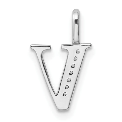 14K White Gold Diamond Letter V Initial Pendant