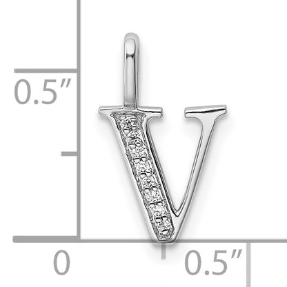 14K White Gold Diamond Letter V Initial Pendant