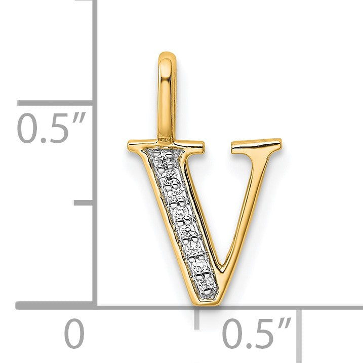 14K Diamond Letter V Initial Pendant