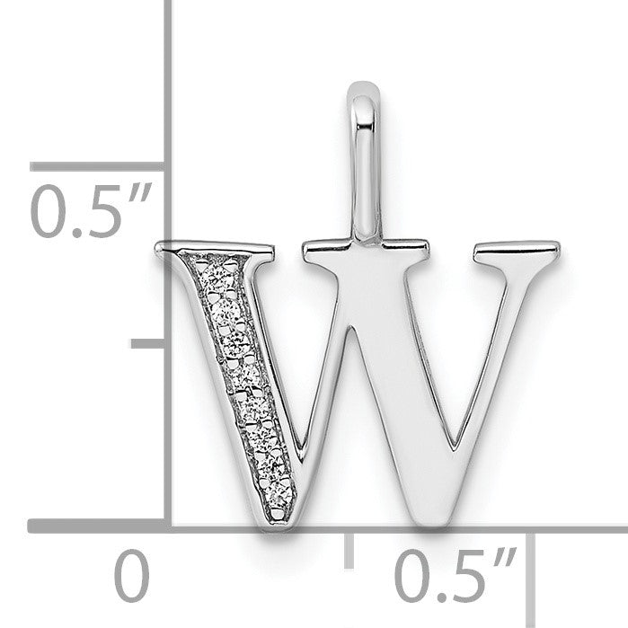 14K White Gold Diamond Letter W Initial Pendant
