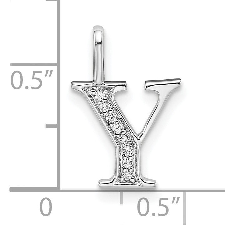 14K White Gold Diamond Letter Y Initial Pendant