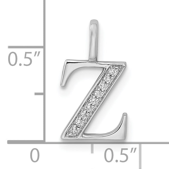 14K White Gold Diamond Letter Z Initial Pendant