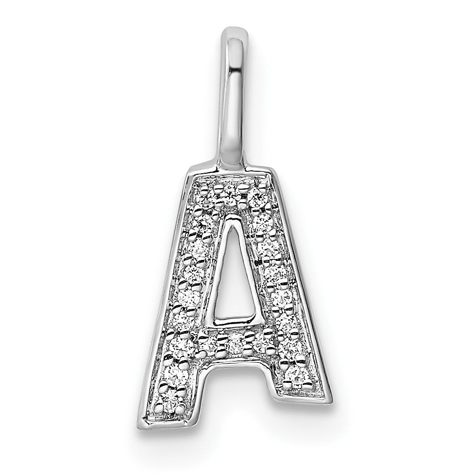 14K White Gold Diamond Letter A Initial Pendant