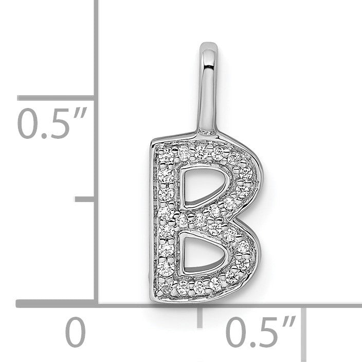 14K White Gold Diamond Letter B Initial Pendant