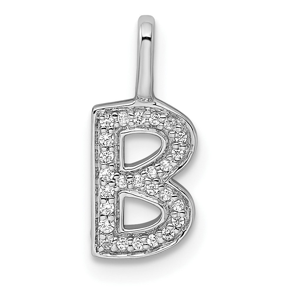 14K White Gold Diamond Letter B Initial Pendant