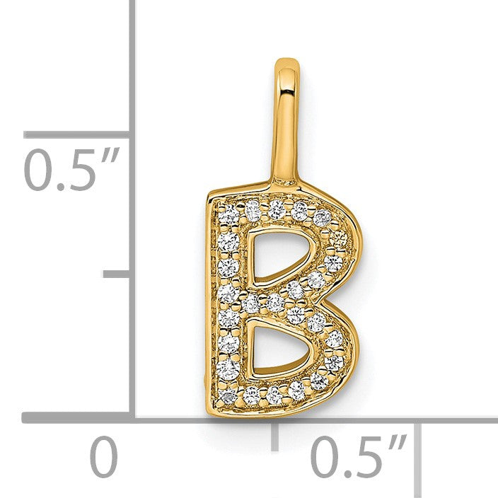14K  Gold Diamond Letter B Initial Pendant
