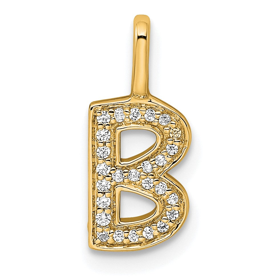 14K  Gold Diamond Letter B Initial Pendant