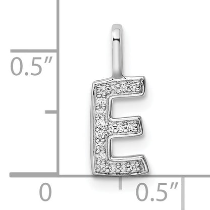 14K White Gold Diamond Letter E Initial Pendant