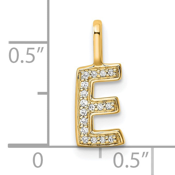 14K  Gold Diamond Letter E Initial Pendant