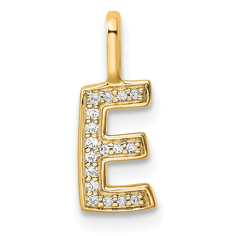 14K  Gold Diamond Letter E Initial Pendant