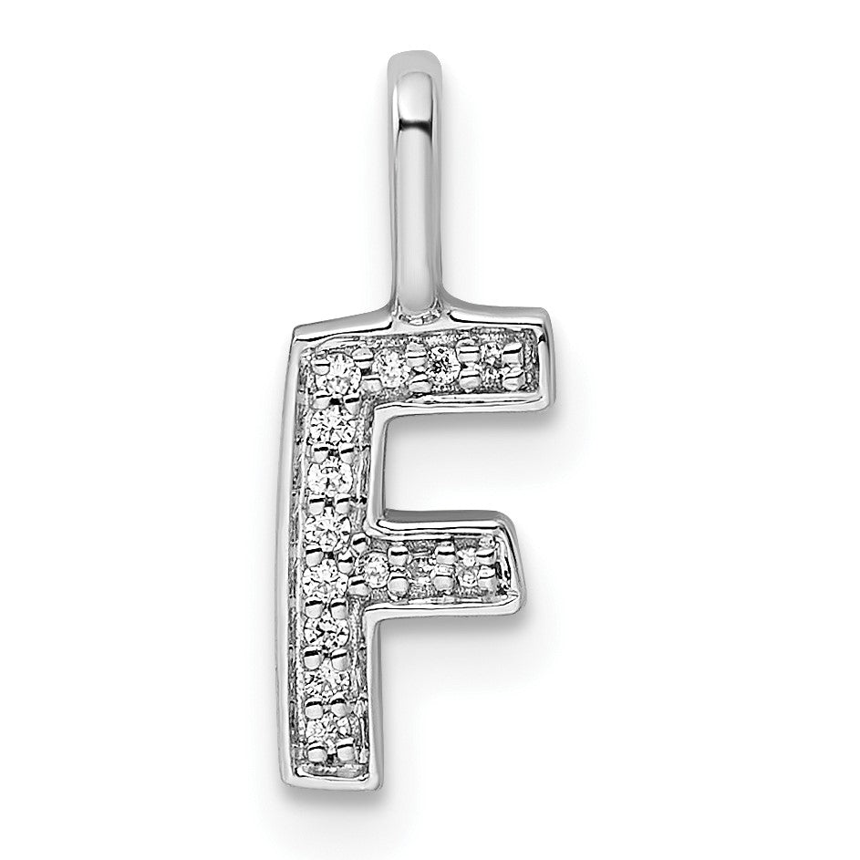 14K White Gold Diamond Letter F Initial Pendant