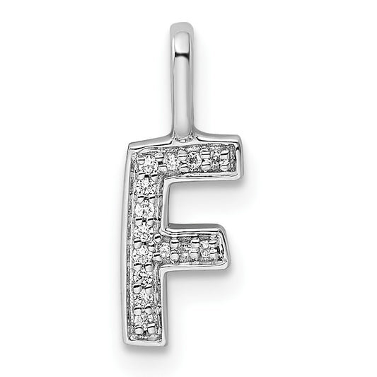 14K White Gold Diamond Letter F Initial Pendant