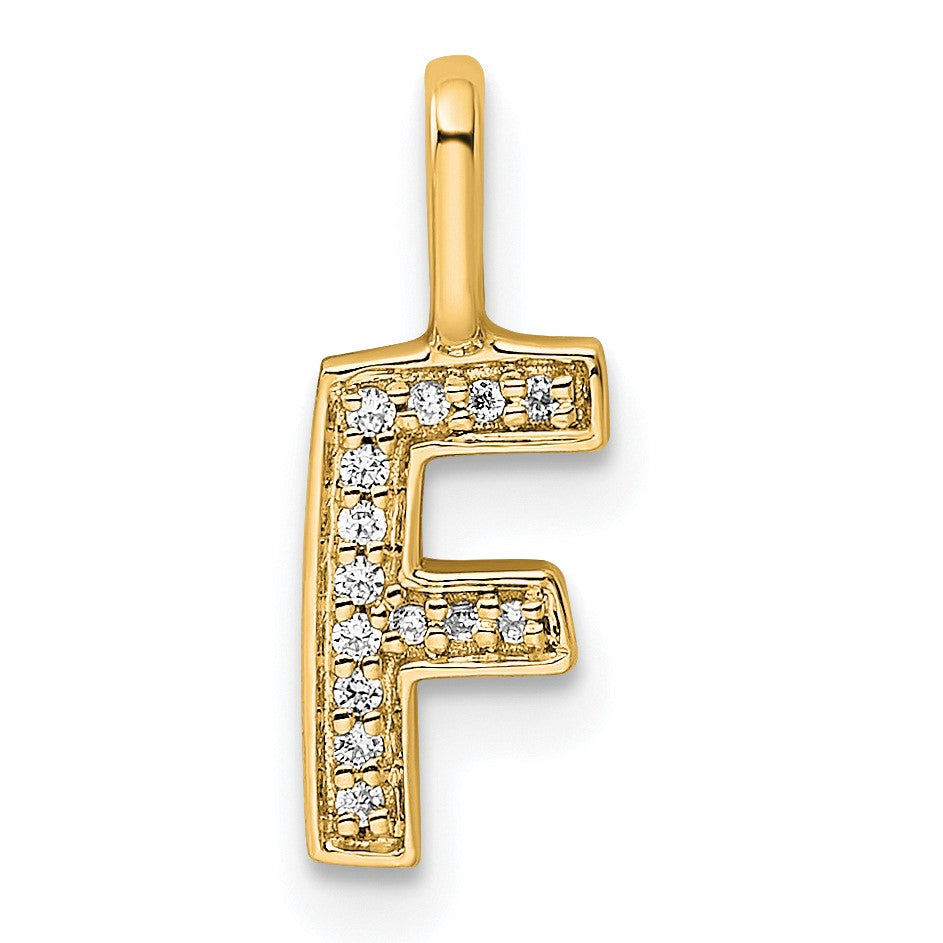 14K  Gold Diamond Letter F Initial Pendant