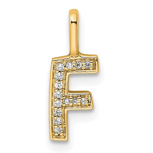 14K  Gold Diamond Letter F Initial Pendant