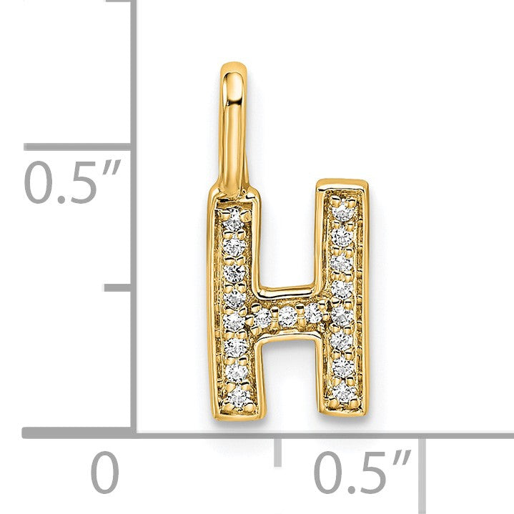 14K  Gold Diamond Letter H Initial Pendant