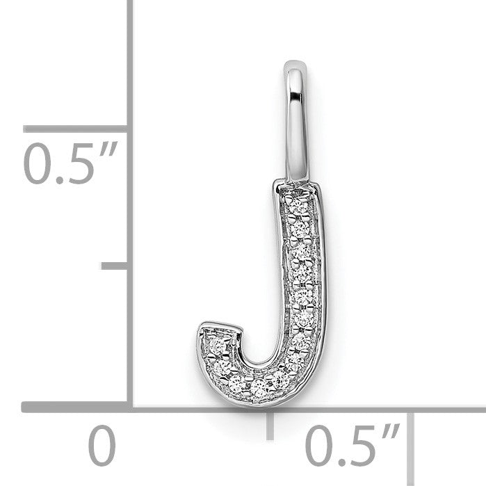 14K White Gold Diamond Letter J Initial Pendant
