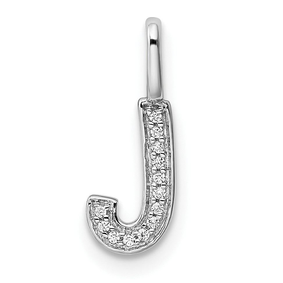 14K White Gold Diamond Letter J Initial Pendant