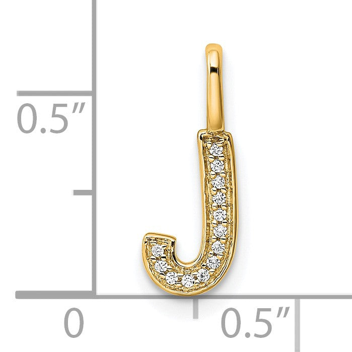 14K  Gold Diamond Letter J Initial Pendant