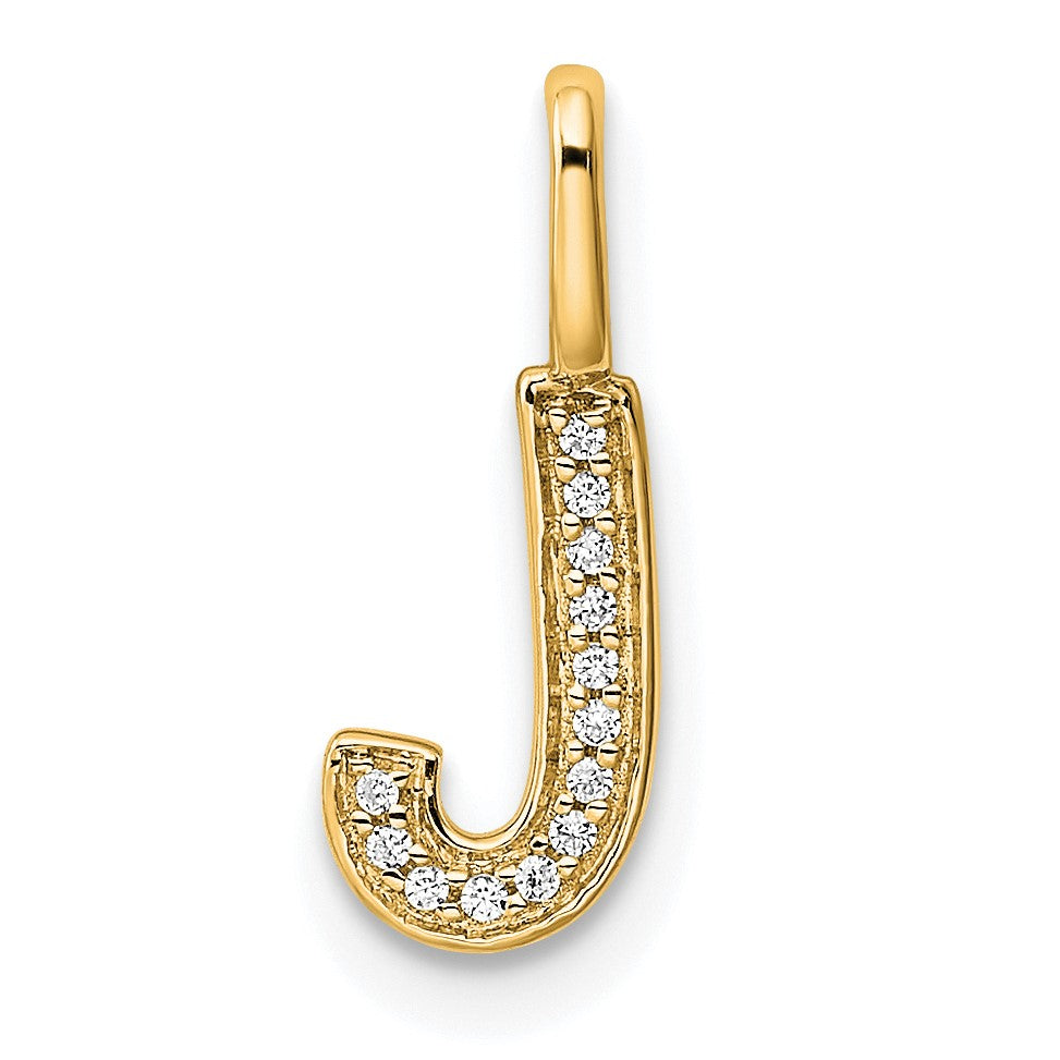 14K  Gold Diamond Letter J Initial Pendant