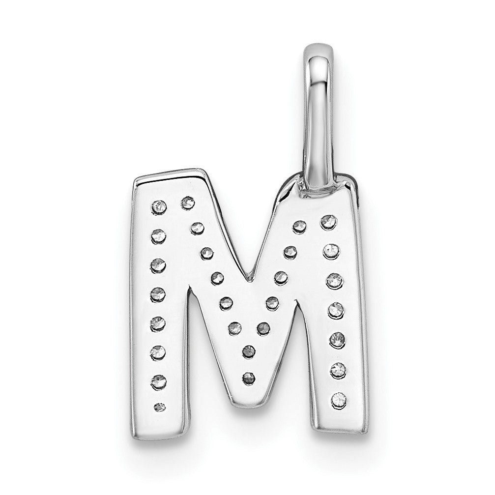 14K White Gold Diamond Letter M Initial Pendant