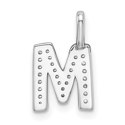 14K White Gold Diamond Letter M Initial Pendant