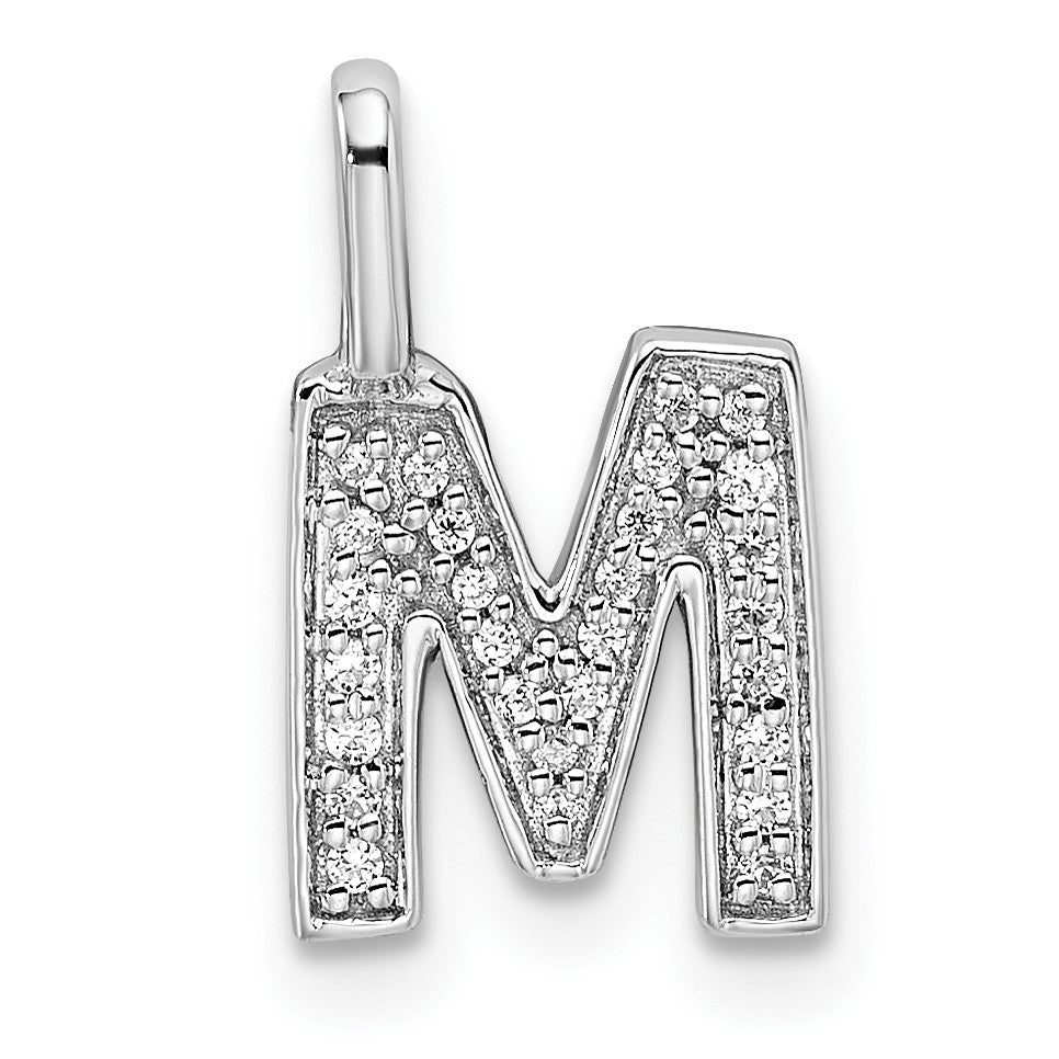 14K White Gold Diamond Letter M Initial Pendant