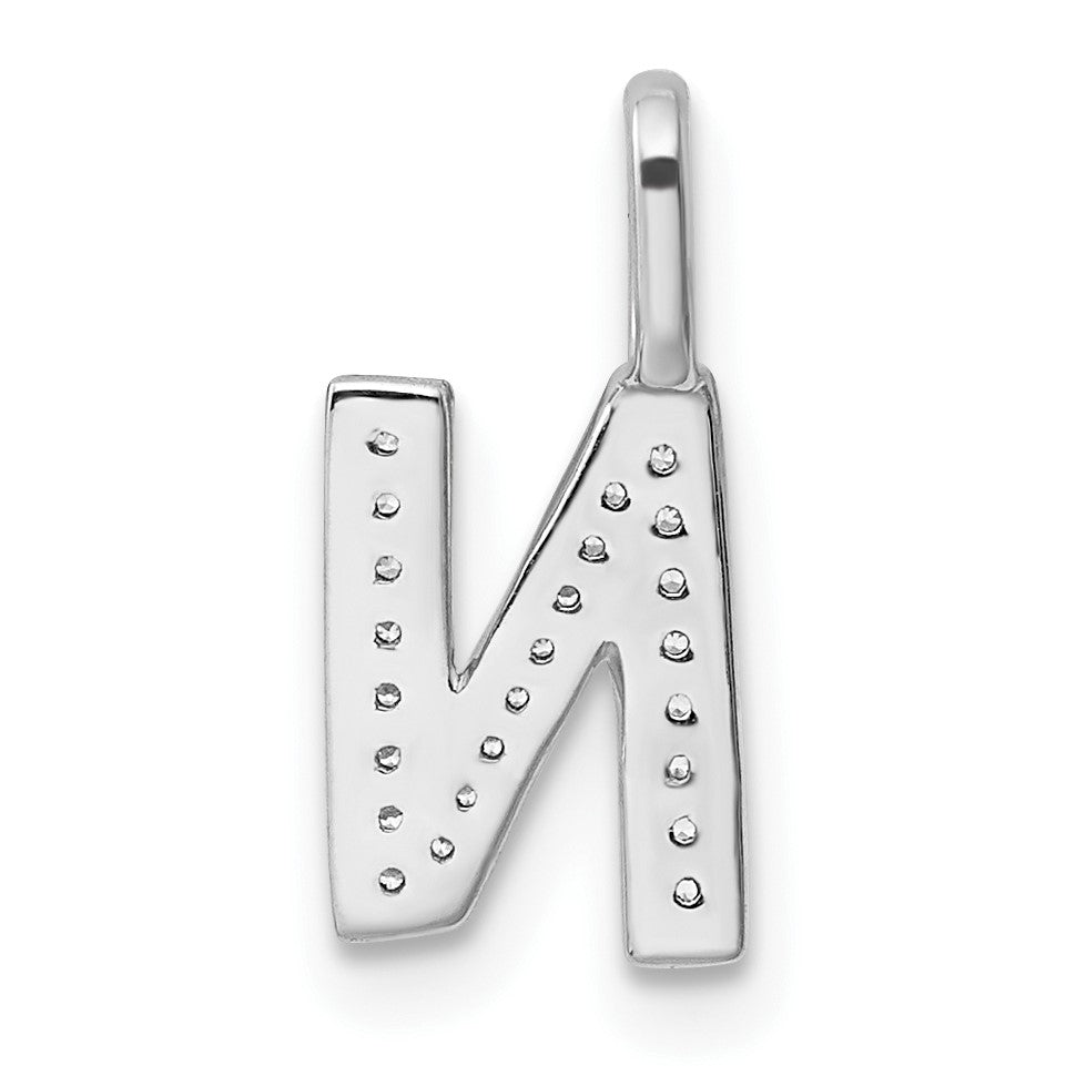 14K White Gold Diamond Letter N Initial Pendant