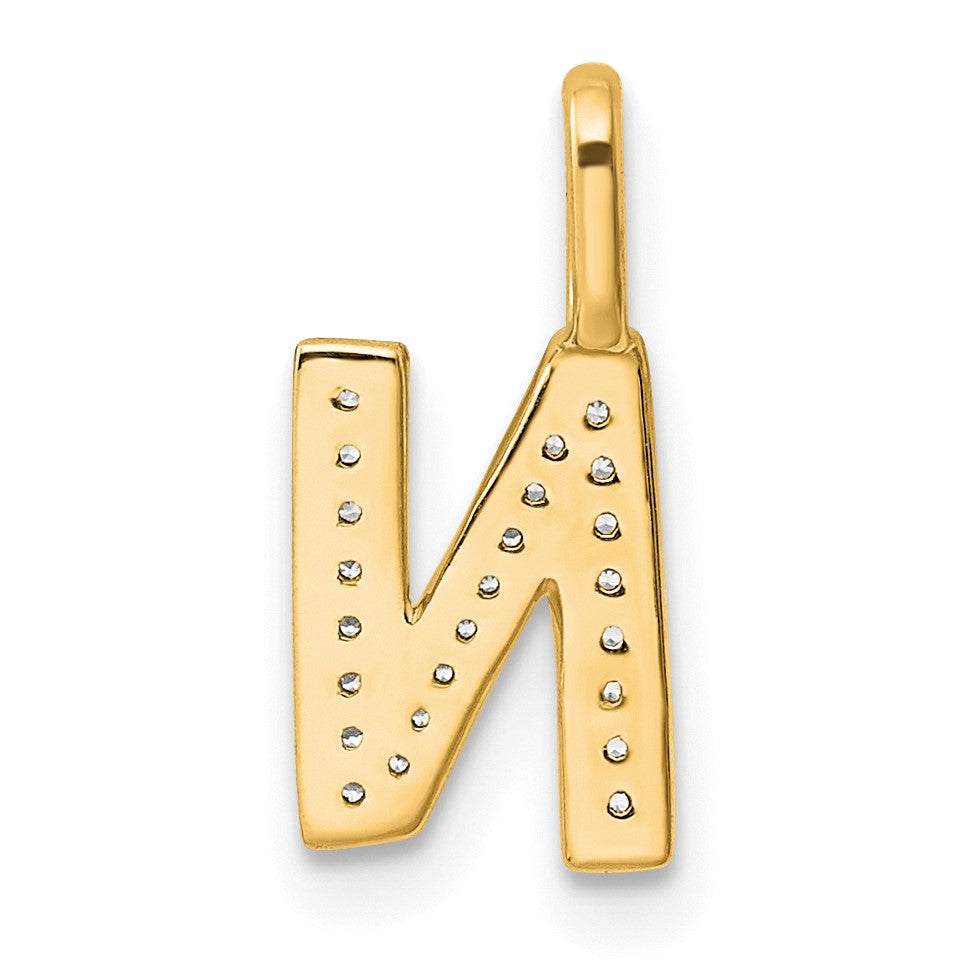 14K  Gold Diamond Letter N Initial Pendant