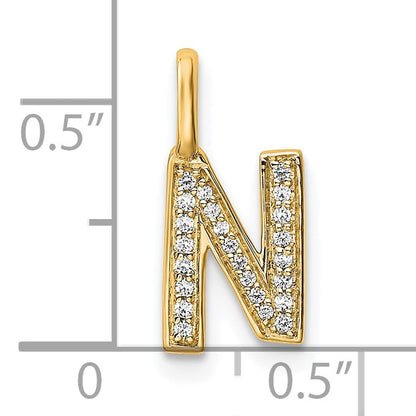 14K  Gold Diamond Letter N Initial Pendant